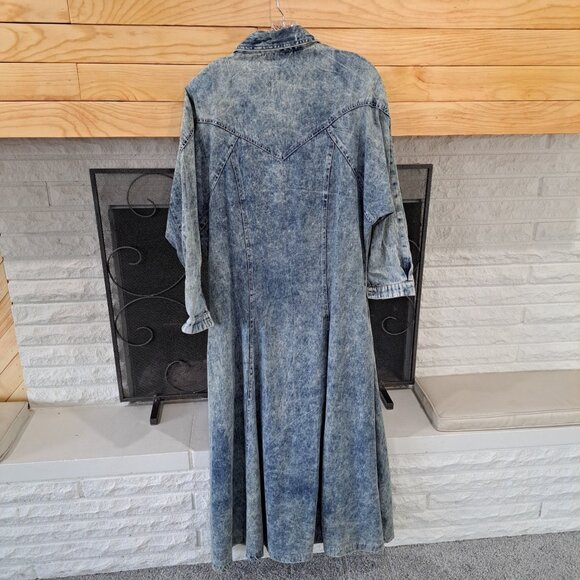 Vtg 80's Acid Stone Washed Women's Denim Maxi Dress Long Slv Button Med Western - Picture 6 of 12